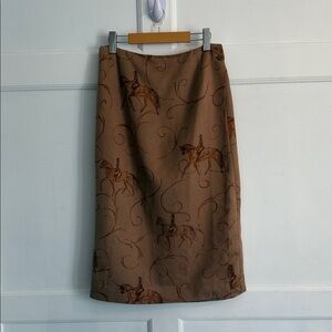 Brown Equestrian Print Skirt